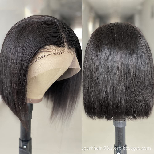 Brazilian Virgin human Hair Lace Front Cuticle Aligned Wig Factory Short Bob Wig With Transparent Lace,Natural Hair Line Wig